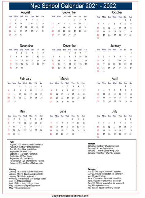 Nyc School Holidays Calendar 2021 2022 2024 Calendar Printable