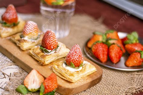 Small Strawberry Tower Cake Background Wooden Pallets Small Portion