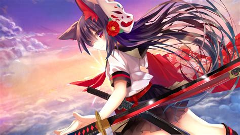 Desktop Wallpaper Long Hair Anime Girl With Katana Swords