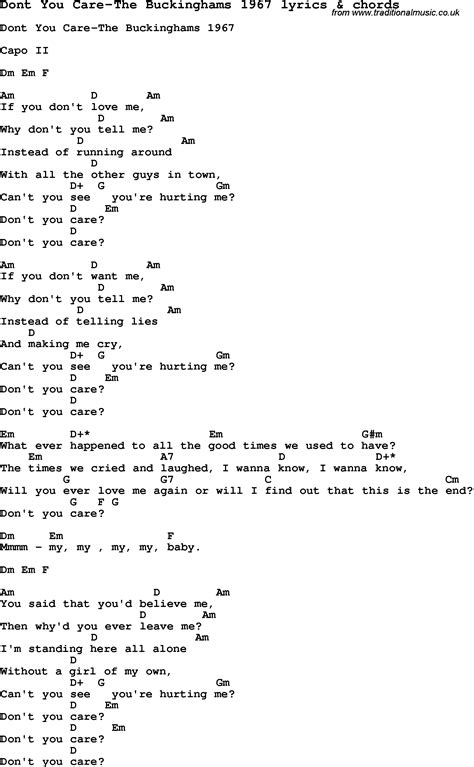 Love Song Lyrics Fordont You Care The Buckinghams 1967 With Chords