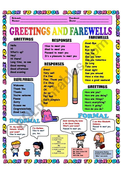 Greetings And Farewells 13 Introductions Bw Version Included Esl
