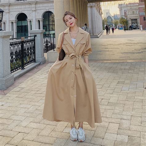 women s windbreaker style dress long spring autumn big size loose fashion ladies cloak korean