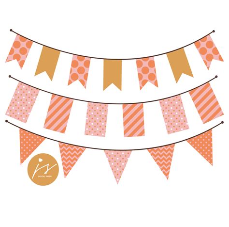 Pink And Orange Bunting Banner Clipart With Polka Dots Stripes And