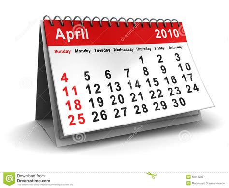 April 2010 Calendar Stock Illustration Illustration Of Generated