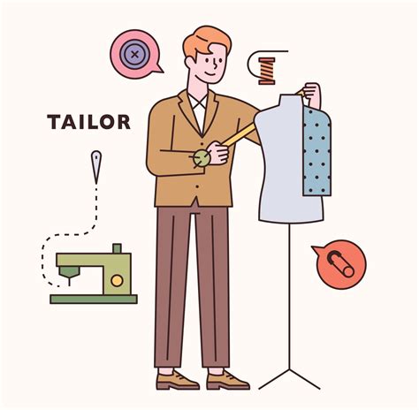 Tailor Character And Icon Set Flat Design Style Minimal Vector