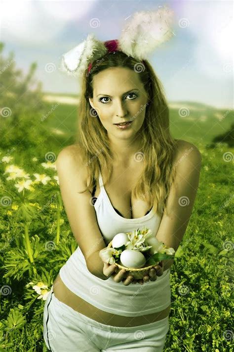 woman easter bunny stock image image of blond people 24102503