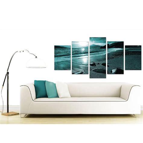 Extra Large Sunset Canvas Prints 5 Panel In Teal