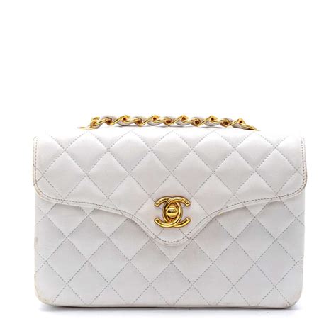 Chanel White Quilted Lambskin Leather Vintage Flap Crossbody Bag