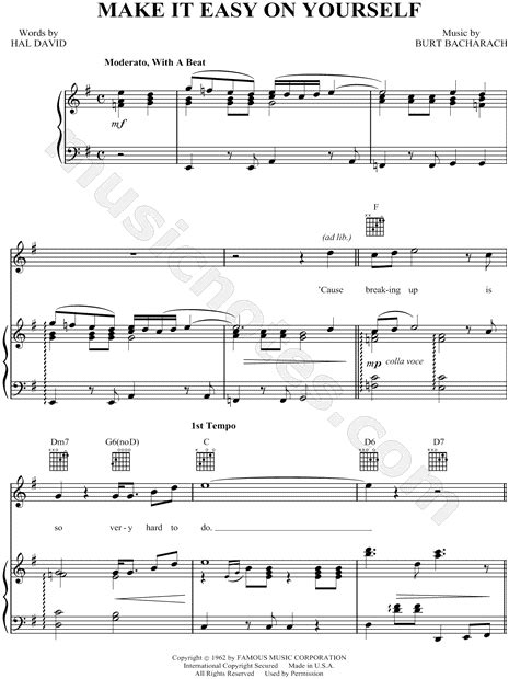 Jerry Butler Make It Easy On Yourself Sheet Music In G Major