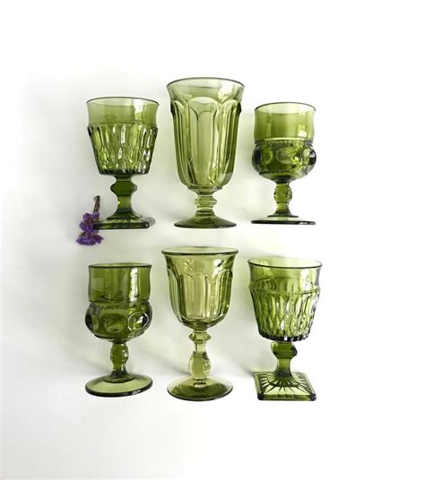 Vintage Mismatched Green Goblets Set Of 6 Mismatched Goblets Bohemian Wedding Green