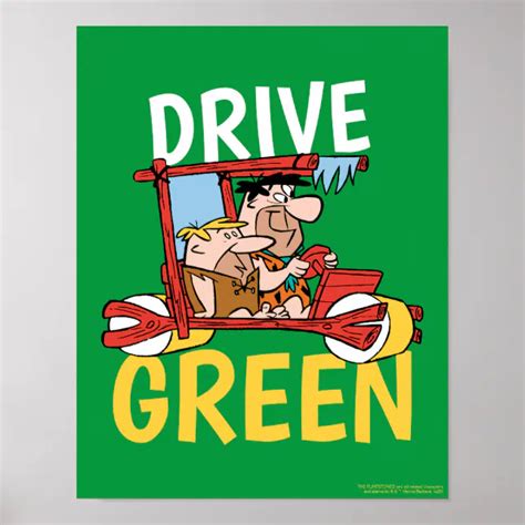 The Flintstones Fred And Barney Drive Green Poster Zazzle