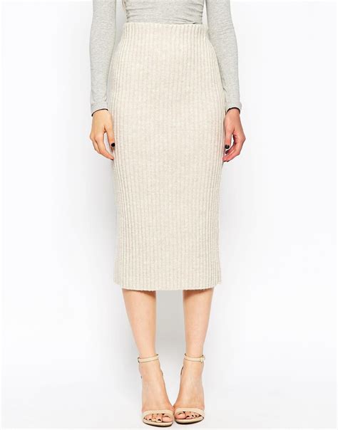 Asos Pencil Skirt In Chunky Rib In Natural Lyst