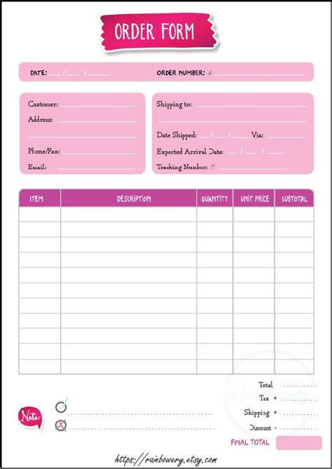 Order Form Template Printable Small Business Order Form Invoice Template Generic Order Form