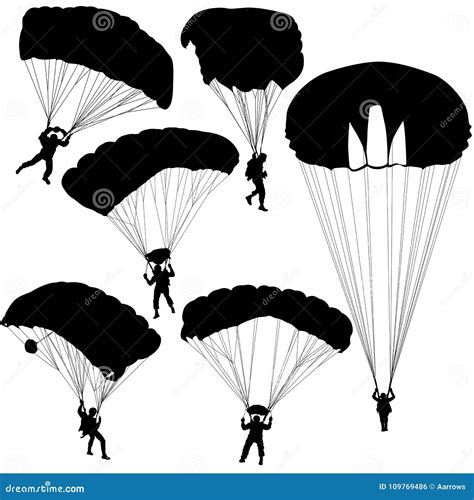 Set Skydiver Silhouettes Parachuting Vector Illustration Stock Vector