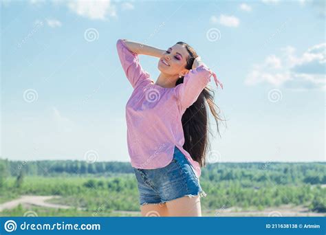 Pretty Young Woman Having Fun And Smiling Outdoor Stock Photo Image