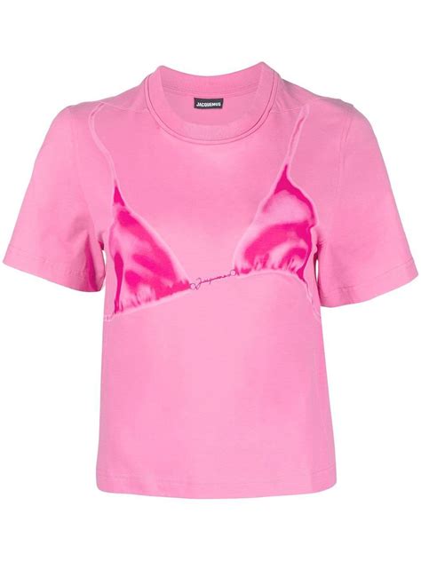 Jacquemus Bikini Print Cotton T Shirt Pink Modes
