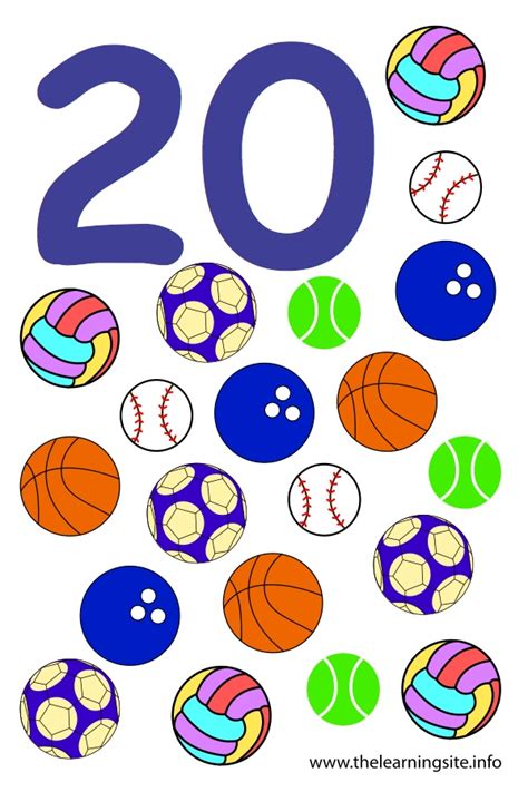 Number Twenty Flashcard 20 Balls The Learning Site