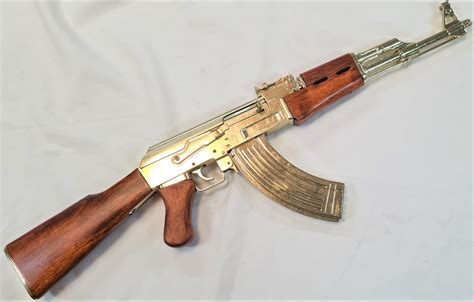 Non Firing Russian Ak Gold Finish Assault Rifle Gun Prop Replica In