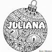 Coloriage prénom JULIANA - décor Boule de Noel - Sans Dépasser