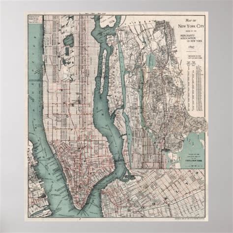 Vintage Map Of New York City 1897 Poster