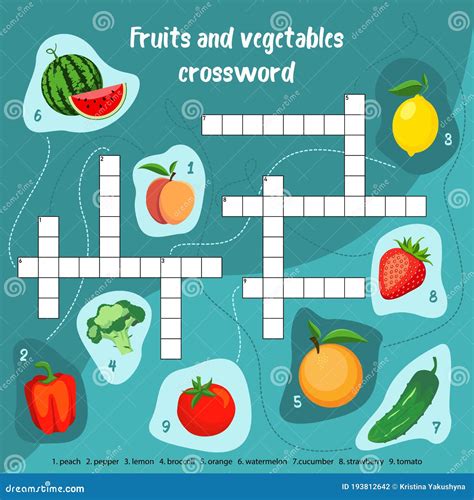 Crucigrama De Verduras De Frutas Para Niños Ilustración Del Vector