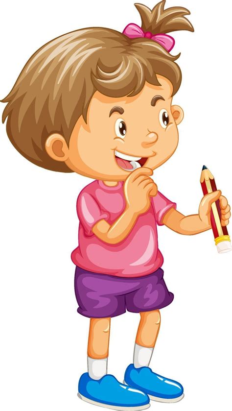 Customer Cartoon ~ A Girl Holding A Pencil Cartoon Character Isolated On White Background