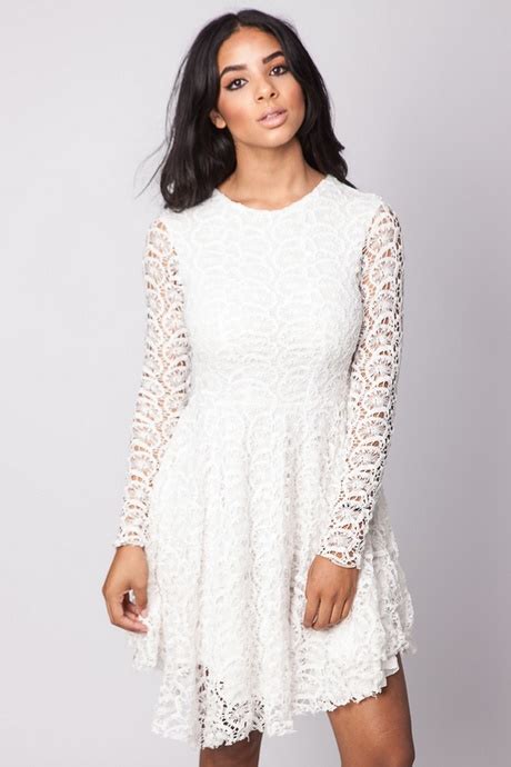 white lace long sleeve skater dress