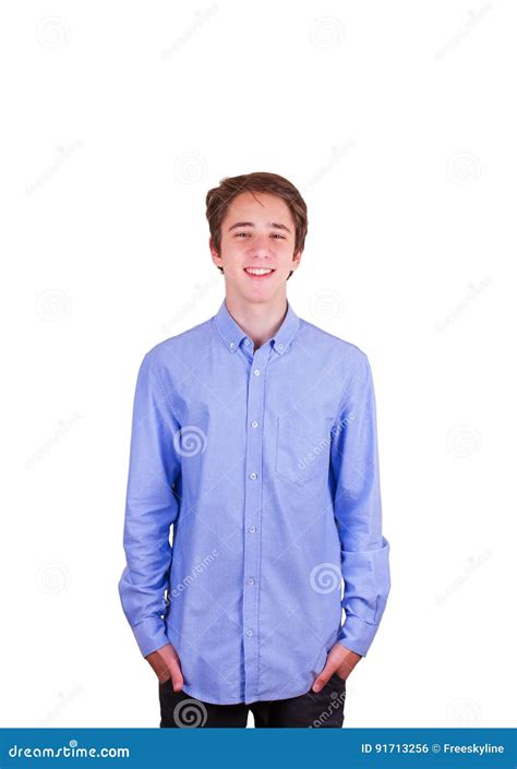 Ragazzo Teenager In Camicia Blu Fotografia Stock Immagine Di Carino Bello