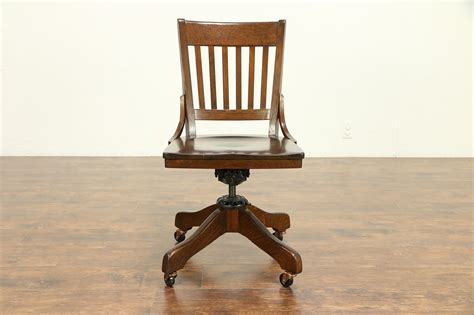 Oak Antique Swivel Adjustable Desk Chair Dated 1928 Signed Milwaukee