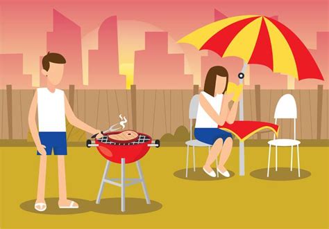 Couple Doing Romantic Barbecue Party 202113 Vector Art At Vecteezy