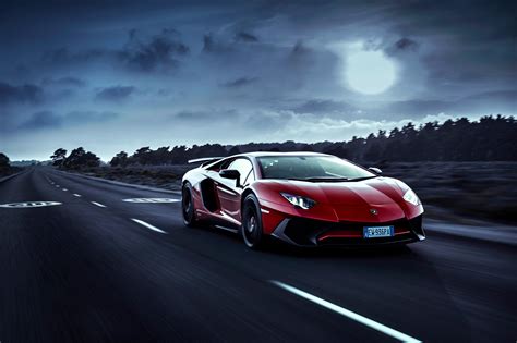 Red Lamborghini Aventador Moon Night Hd Cars 4k