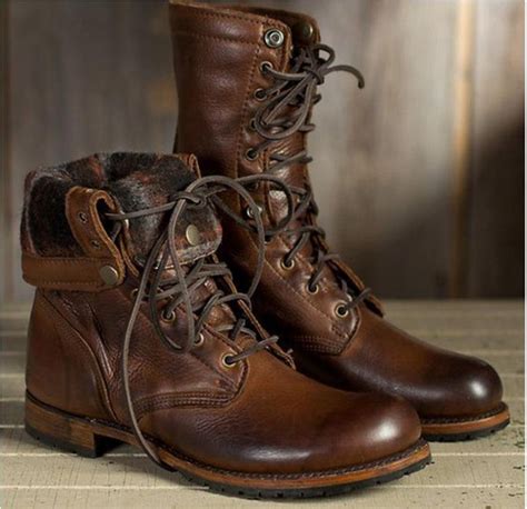 Mens High Cut Lace Up Martin Boots Vintage Military Boot Wanda Supply
