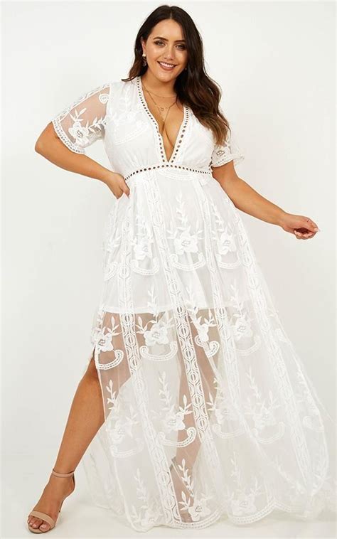Plus Size Bridal Shower Dresses For The Bride Long Sleeve White Lace