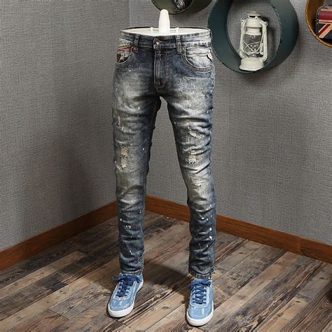 Italian Style Fashion Men Jeans High Quality Retro Washed Slim Fit