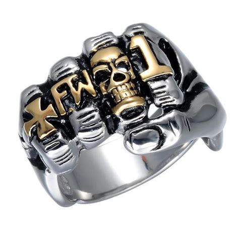 24k Gold Biker Ring Mens Stainless Steel Rings Stainless Steel Rings