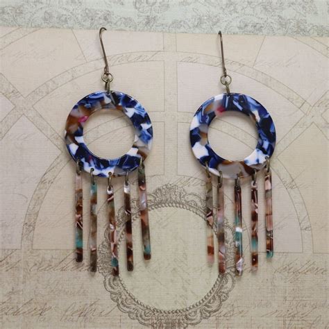 Handmade Earrings Colorful Multicolor Acetate Hoop And Dangle Etsy