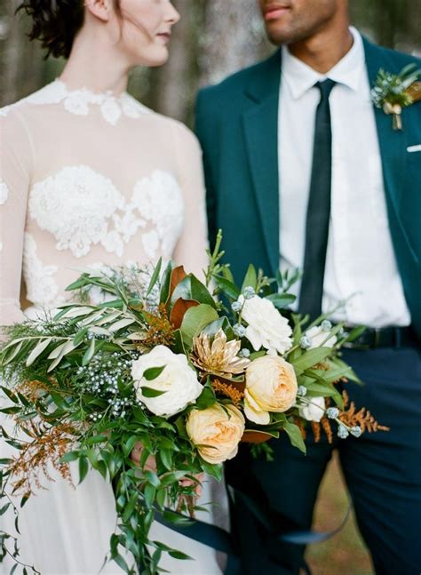 Wedding flower delivery is available for bride and bridesmaid bouquets. Glamorous Green & Gold Woodland Wedding Inspiration ...