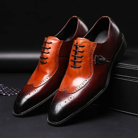 Luxury classic mens brogue oxfords dress shoes genuine cow leather ...