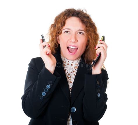 Young Business Woman With Two Mobile Phones Stock Image Image Of Call