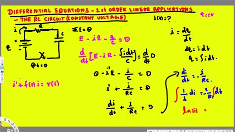 Differential Equation 1st Order Linear Applications It Of The Rc Circuit Youtube