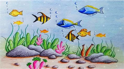 Easy Underwater Scenery Drawing For Kids How To Draw Underwater Scenery