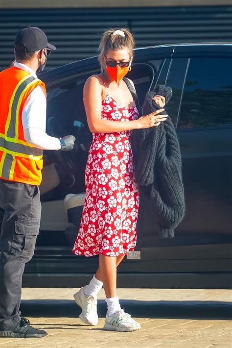 Hailey Biebers Floral Print Slip Dress Has Us Wishing We Could Jet Off