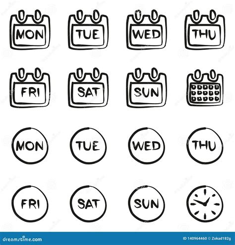 Days Of The Week Icons Freehand Stock Vector Illustration Of Line