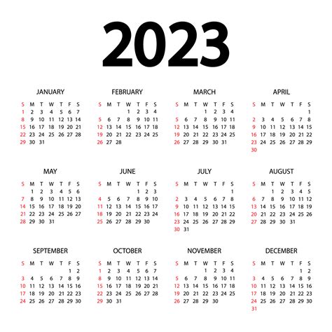 Calendario 2023 A帽o Ilustraci贸n Vectorial La Semana Comienza El