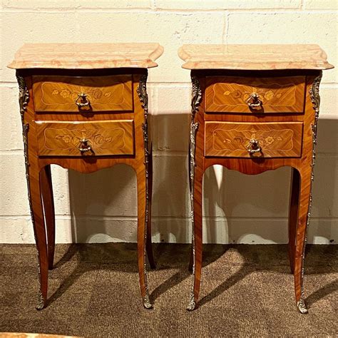 Pair Of French Marble Top Two Drawer Bedside Tables Antique Tables