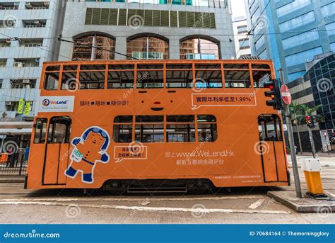 Double Decker Tram On Street Of Hong Kong Editorial Stock Image Image