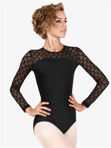 Womens Lace Long Sleeve Compression Leotard Long Sleeve Leotard Long