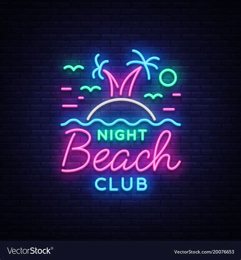 Beach Nightclub Neon Sign Logo In Neon Style Vector Image