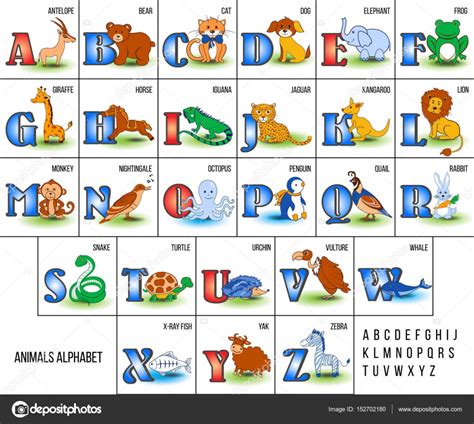 Cute Zoo Alphabet With Cartoon Animals From A To Z Vector Illustration