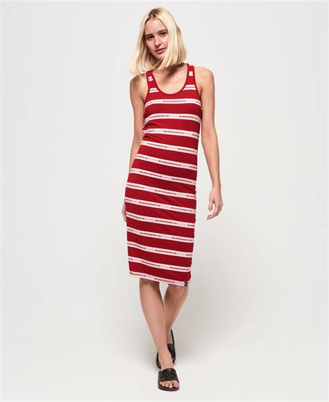 Womens Mila Stripe Midi Dress In Red Text Stripe Superdry